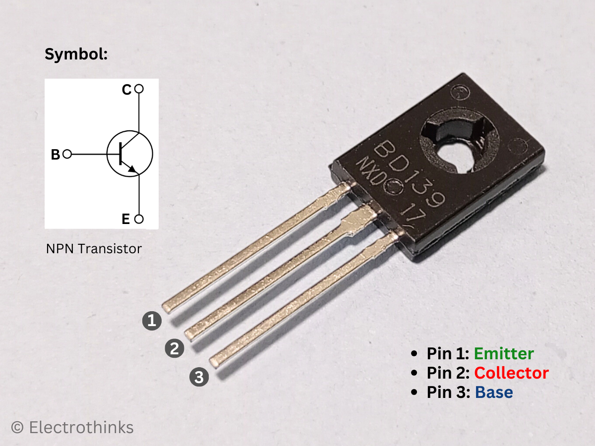 Pinout of BD139 NPN Power Transistor