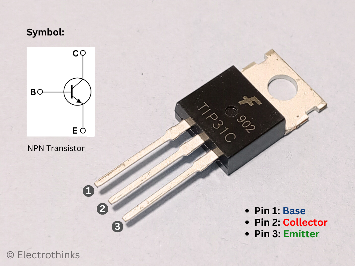 Pinout of TIP31C NPN Power Transistor