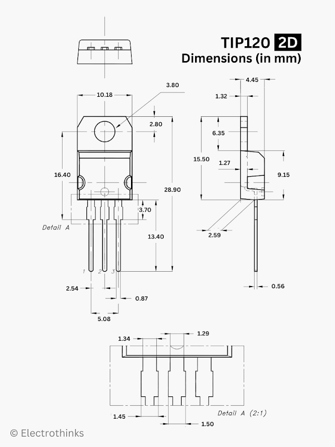 TO-220 package dimentions of TIP120 transistor