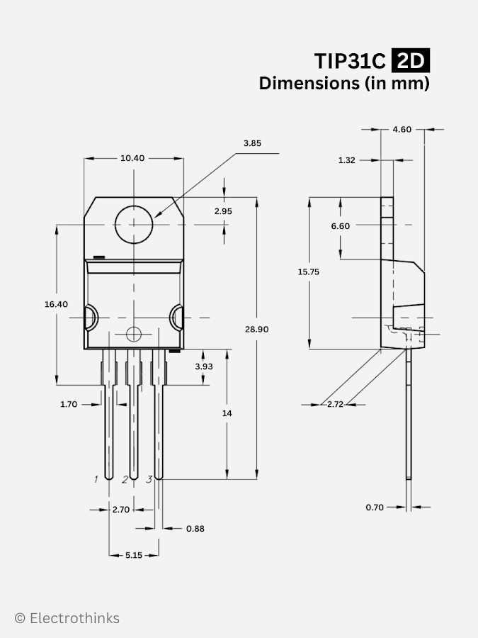 TO-126 package dimentions of TIP31C transistor